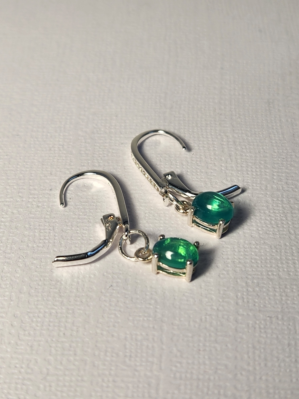 NIB Ethiopian Welo Opal 925 Leverback Drop Earrings Aqua Green